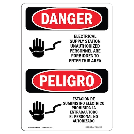 Signmission Safety Sign, OSHA Danger, 14" Height, Aluminum, Electrical Supply Station Spanish OS-DS-A-1014-VS-1200
